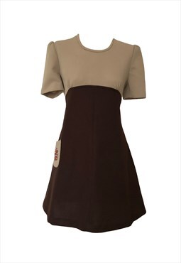 1970's Vintage Retro Chocolate brown Mini mod A-line Dress 8