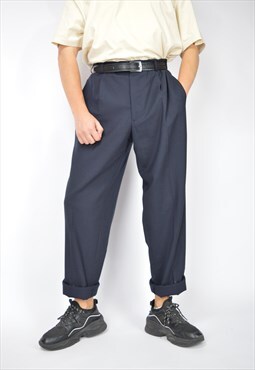 Vintage dark blue classic straight suit trousers