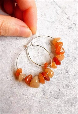 Orange Aventurine Gemstone Hoop Earrings