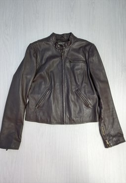 00's Leather Jacket Biker Dark Brown