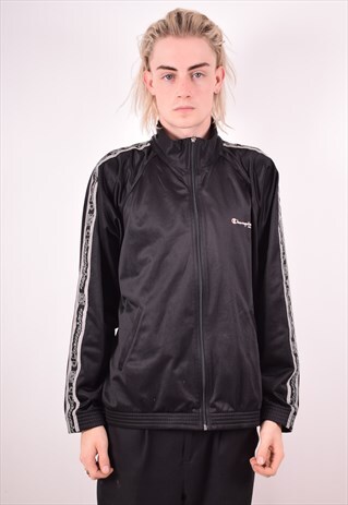 CHAMPION MENS VINTAGE TRACKSUIT TOP JACKET LARGE BLACK 90S