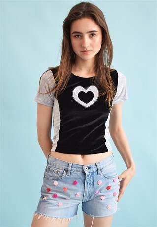 90'S RETRO VELVET KITSCH TEEN PARTY CROP TOP