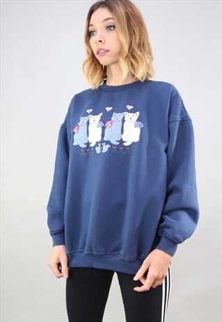 VINTAGE OVERSIZED EMBROIDERED CAT SWEATSHIRT