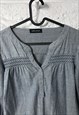 GRAY COTTON BOHO EMBROIDERED DRESS - SMALL