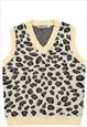 LEOPARD PRINT SLEEVELESS SWEATER CHEETAH CARDIGAN IN BLACK
