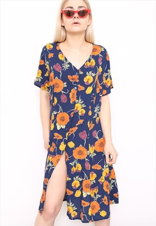 VINTAGE 90S POPPY PRINT MIDI DRESS