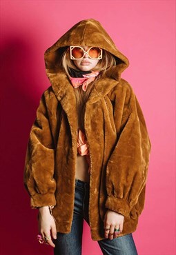Vintage faux fur coat with hood