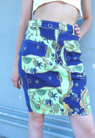 VINTAGE 90S BAROQUE PRINT DENIM SKIRT