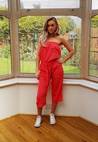 VINTAGE CORAL STRAPLESS JUMPSUIT PLAYSUIT