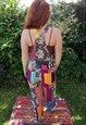 PATCHWORK DUNGAREES JUMPSUIT, AZTEC FUNKY HIPPY BOHO