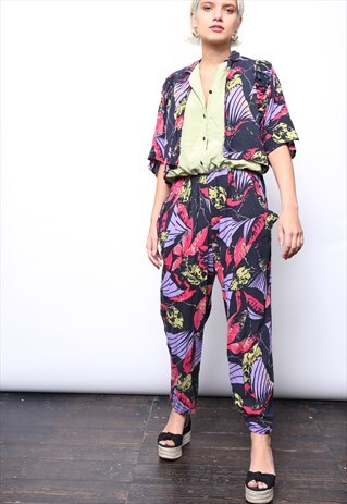 VINTAGE 80S MULTICOLOURED PRINT SHIRT JUMPSUIT