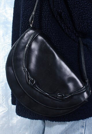 VINTAGE VERSACE BLACK LEATHER HALF MOON BAG