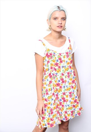 VINTAGE 90S MULTICOLOURED FLORAL PRINT MINI DRESS