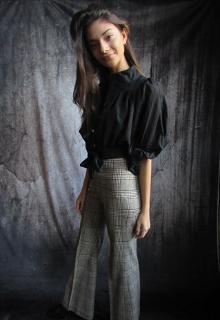 VINTAGE 70S DAGGER COLLAR CROPPED BLOUSE SHIRT