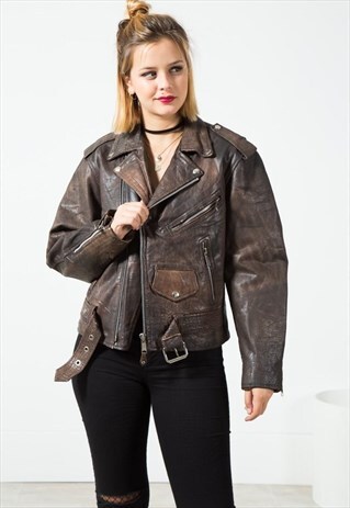 VINTAGE 80S BIKER LEATHER JACKET / S0077