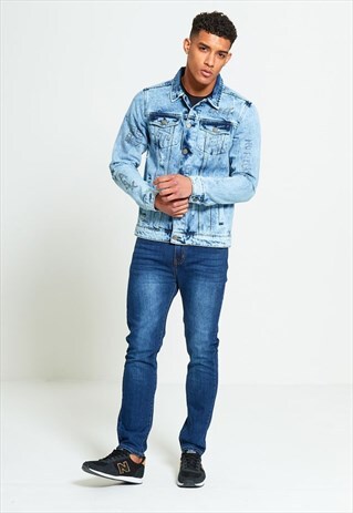MENS STONEWASHED DENIM JACKET WITH GRAFFITI DETAILING