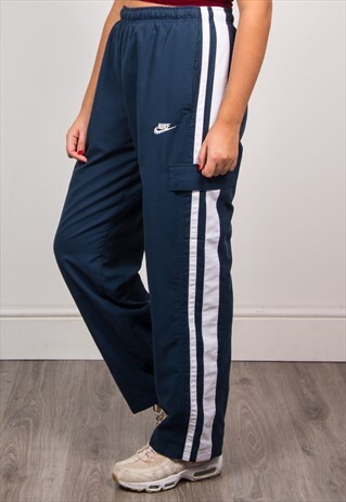 NIKE 90'S NAVY BLUE HIGH WAIST TRACKSUIT BOTTOMS TROUSERS