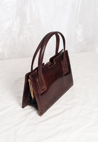 Vintage 50s Snakeskin Bag in Brown Leather