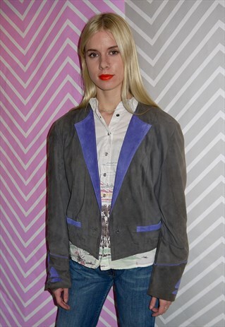80S CROPPED JACKET GREY AND PURPLE SUEDE