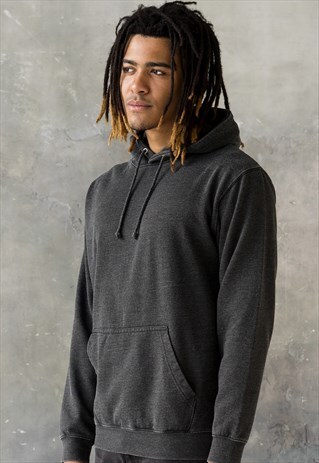 UNPRINTED PLAIN HOODIE WASHED BRUSHED MEN'S BLACK HOODED TOP