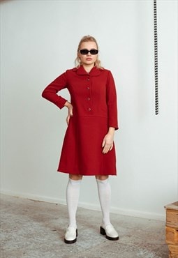 Vintage 60s Winter Secretary Button Up Midi Dress in Red S