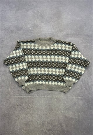 VINTAGE KNITTED JUMPER ABSTRACT PATTERNED KNIT SWEATER