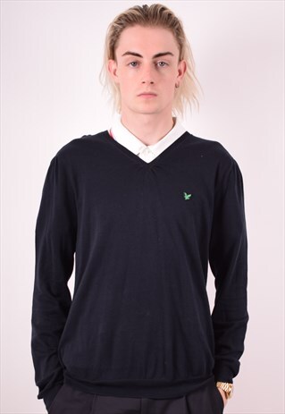 LYLE & SCOTT MENS VINTAGE JUMPER SWEATER LARGE BLACK 90S
