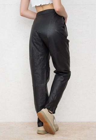 VINTAGE BLACK MENORA LEATHER TROUSERS BOTTOMS
