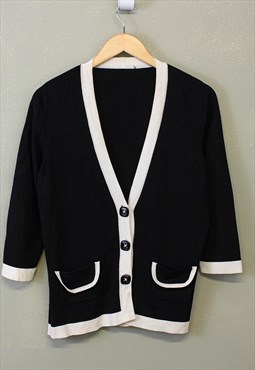 Vintage Y2K Knit Cardigan Black Button Up Half Sleeve 