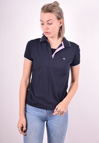 CHAMPION WOMENS VINTAGE POLO SHIRT MEDIUM NAVY BLUE 90'S