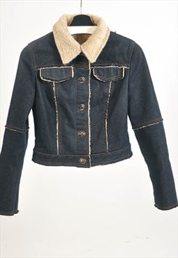 Vintage 00s shearling linen denim jacket