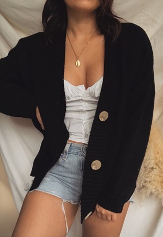 SILKS AND STARS KNIT CARDIGAN BLACK