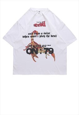 Scorpion print t-shirt Devil slogan top grunge tee in white