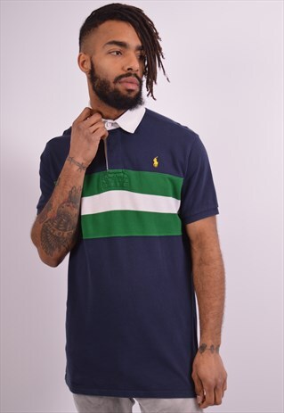 POLO RALPH LAUREN MENS VINTAGE POLO SHIRT LARGE NAVY 90S