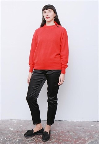 80'S VINTAGE RED SOFT WOOL JUMPER