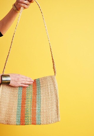 80'S RETRO BOHO MINIMALIST BEACH RAFFIA SHOULDER BAG