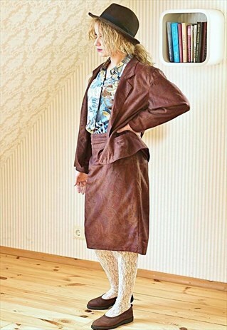 BROWN VINTAGE SKIRT AND JACKET SET