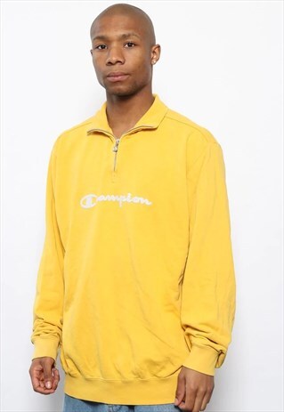 VINTAGE CHAMPION 1/4 ZIP BIG LOGO SWEATSHIRT YELLOW