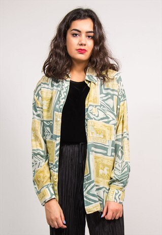 90'S VINTAGE CRAZY GREEN PATTERN SHIRT