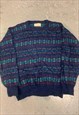 VINTAGE ABSTRACT KNITTED JUMPER FUNKY PATTERNED GRANDAD KNIT
