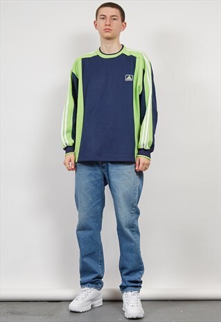 VINTAGE 90'S ADIDAS NEON GREEN/NAVY SWEATSHIRT