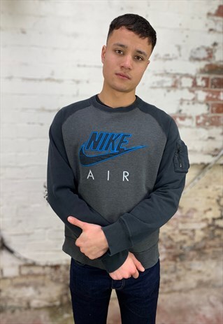 VINTAGE NIKE AIR SPELLOUT SWEATSHIRT - TWO TONE GREY