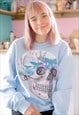 Oversized Sweater in Baby Blue with Moth Skull Print