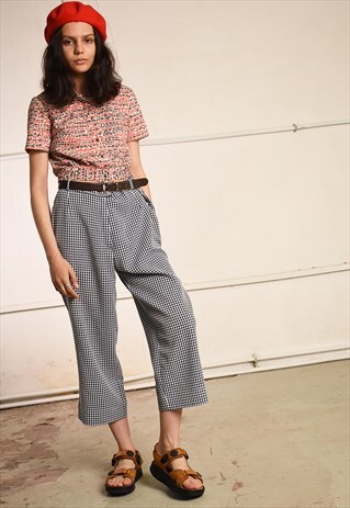 90'S RETRO CHECKED FESTIVAL SHORT CUT TROUSERS