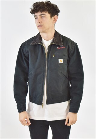 VINTAGE 90S BLACK CARHARTT COLLARED WORK JACKET