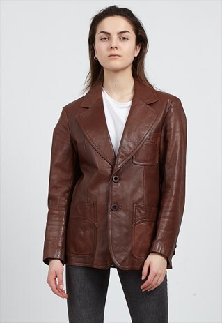 VINTAGE BROWN FATANAHKA LEATHER BLAZER JACKET