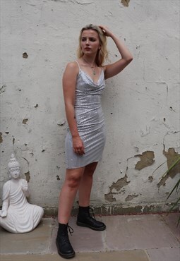 90s Y2k Silver SPICE GIRLS Glitter Sequin Strappy Mini Dress