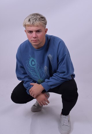 VINTAGE 90'S PEACOCK FEATHER USA SWEATER SIZE X LARGE