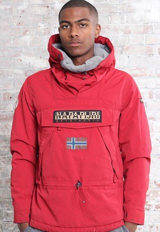 VINTAGE NAPAPIJIRI LOGO HOODED PULLOVER JACKET RED