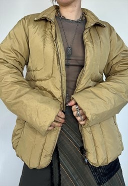 Vintage 90s Jacket Puffer Zip Up Grunge Streetwear 00s Khaki